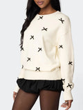 Poshoot Women Bow Sweatshirt Long Sleeve Crewneck Pullover Top Y2k Cute Bow Shirt Oversized Bowknot Top Fall Fashion New