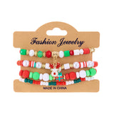 Poshoot 4 Pcs/Set Christmas Colorful Beads Bracelets for Women Handmade Snowman Santa Claus Elk Pendant Bracelet New Year Jewelry Gifts