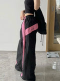 Poshoot Y2k Women Parachute Pants Wide Leg Hip Hop Style Pink Trousers Baggy Aesthetic Korean Streetwear Casual Oversized Pants