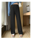 Poshoot-Women's Summer Acetate Ice Silk Wide Leg Pants Lady Summer Casual Solid Color Elastic Waist Loose Long Pants