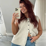 Poshoot Women's Knitted Vest Top Casual Single Breasted Sweater Cardigan Vest Sweater Solid Color Sleeveless Street Vest T-Shirt