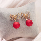 Poshoot Christmas Red Bow Drop Earring For Women Temperament Heart Flocking Bowknot Christmas Earring Girls New Year Festival Jewelry