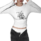 Poshoot-Vintage  T Shirts Women Harajuku Fashion Goth Grunge Graphic Crop Tops Trashy Y2k Coquette Long Sleeve Tees