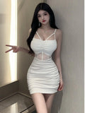 Poshoot 2023 Summer Women's New Sexy Spicy Girl Double Layer Gauze Splice chest Fold Wrap buttocks Solid Color Fashion sling Dress Z2ZX