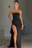 Poshoot Christmas Thanksgiving Gifts  Black Strapless High Split Maxi Dress