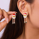 Poshoot Creative Long Legs Santa Claus Christmas Earrings for Women Cute Painting Oil Animal Elk Christmas Tree Earring New Year Jewelry