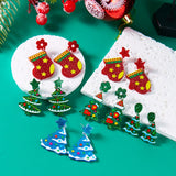 Poshoot Classic Green Christmas Tree Acrylic Printed Earrings for Women Cartoon Pattern Red Star Gloves Drop Earring Xmas Jewelry Gifts