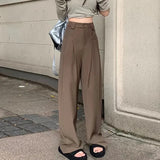 Poshoot High Waist Wide Leg Suit Pants for Women Korean Solid Straight Loose Trousers Woman All Match Pockets Casual Pants Laides