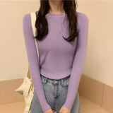 Poshoot Autumn Winter Basic Women's Knitted Sweater 2024 Round Neck Slim Fit Pullovers Woman Wild Solid Color Female Top Clothing