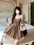 Poshoot Summer Kawaii Party Lolita Dress Women Causal Long Sleeve Y2k Mini Dress Female Plaid Slim One Piece Dress Korean Chic