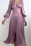 Poshoot Christmas Thanksgiving Gifts  Vintage Satin Lantern Sleeve Maxi Dress