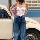 Poshoot Hotsweet Girl Ruched Chest Wrap Camisole Korean Kawaii Backless Halter Crop Tops Y2K Aesthetic Fairy Tank Vest Women Summer