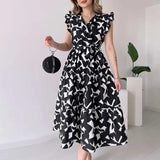 Poshoot Christmas Thanksgiving Gifts  Elegant Pattern Print V Neck Midi Dress