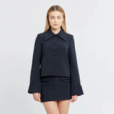 Talenza Elegant Skirt 2 Piece Set Women's Solid Long Sleeve Single Breasted Lapel Jacket High Waist Slim Skirt Street Skirt Set