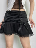 Poshoot-Gothic Sweet Skirt Women Fairycore Grunge Lace Patchwork Lace-up High Waist Skirt Aesthetic Coquette Y2k Outfits