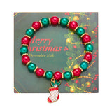 Poshoot Christmas Drip Oil Santa Claus Beaded Bracelets for Women Handmade Crystal Beads Christmas Tree Sock Charm Bracelet Jewelry Gift