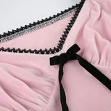 Poshoot-Sweet Pink Velour Bow Crop Top