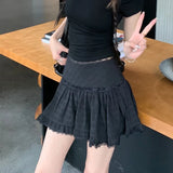 Poshoot Streetwear Y2K Pleated Mini Skirts Women Sweet Kawaii High Waist A Line Skirt Woman Ballet Style Lace Short Skirts Female