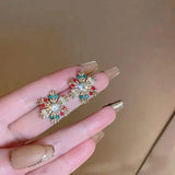 Poshoot Fashion Colorful Snowflake Stud Earrings for Women Charm Rhinestone Snow Flower Earring Girls Christmas Holiday Party Jewelry