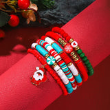 Poshoot Christmas Crystal Polymer Clay Beaded Bracelets for Women Handmade Rice Bead Xmas Tree Santa Claus Pendant Bracelet Jewelry Gift