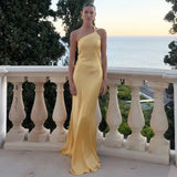 Poshoot Christmas Thanksgiving Gifts  Elegant One-Shoulder Backless Sleeveless Maxi Dress