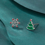 Poshoot Fashion Small Christmas Earrings for Women Cute Asymmetric Elk Santa Claus Snowflake Xmas Tree Stud Earring Girls Party Jewelry