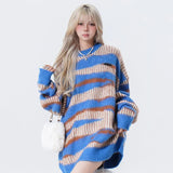 Poshoot Harajuku Streetwear Oversized Stripe Sweater Women Goth Punk Long Sleeve Knitted Pullover Woman Autumn Winter Warm Jumper Mujer