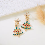 Poshoot Cute Small Christmas Earrings for Women Girls Enamel Rhinestone Xmas Tree Hat Boots Wreath Drop Earring New Year Accessoies Gift