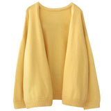 Poshoot  Yellow Knitting Cardigan Women 2024 Autumn Long Sleeve Loose Sweater Cardigans Woman Korean Style Solid Color Thin Coat