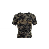 Poshoot Camouflage Tshirts Women Fashion Streetwear Vintage Y2k Crop Tops Ropa Mujer Short Sleeve O-neck Tees Vintage Tees Korean