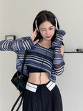 Poshoot Christmas Thanksgiving Gifts  Striped Wide Neck Crop Sweater