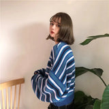 Poshoot Christmas Thanksgiving Gifts  Wide Sleeved Striped Knitted Sweater