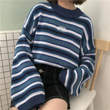 Poshoot Christmas Thanksgiving Gifts  Wide Sleeved Striped Knitted Sweater