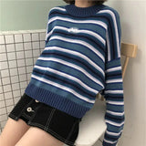 Poshoot Christmas Thanksgiving Gifts  Wide Sleeved Striped Knitted Sweater