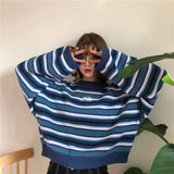 Poshoot Christmas Thanksgiving Gifts  Wide Sleeved Striped Knitted Sweater