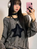 Poshoot Christmas Thanksgiving Gifts  Y2K Grunge Star Distressed Sweater