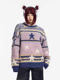 Poshoot Christmas Thanksgiving Gifts  Y2K Vintage Stars Striped Knitted Sweater