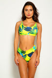 Poshoot-Yellow Floral Print Two Tone Two Piece Swimsuit