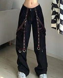 Poshoot-Vintage Chain Embellished Strap Cargo Pants