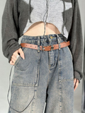 Poshoot Distressed Washed Wide Leg Jeans Women American Retro Street Loose Straight-leg Pants Y2k Hip Hop Fashion High Waist Jeans