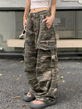 Poshoot American Retro Distressed Camouflage Overalls Stylish High Street Straight Jeans Baggy Jeans Harajuku Y2k Hot Girl Trousers