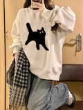 Poshoot Retro Oversize Sweatshirt with Cat Print