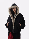 Poshoot Y2K Women Clothes Oversize Zip Up Jacket Fox Fur Loose Coats Femme Graphic Jackets Punk Top Vintage Sweatshirts Harajuku Tops