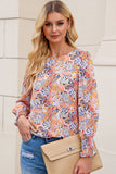 BACK TO COLLEGE   Floral Print Long Puff Sleeve Blouse