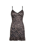 Poshoot Vintage Lace Stitching V Neck Mini Dress with Leopard Print