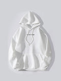 Poshoot White Oversized Kangaroo Pocket Drawstring Hoodie with Letter Print