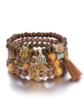 Poshoot Bohemia Multi-Layer Wood Beads Handmade Tassels Bracelet