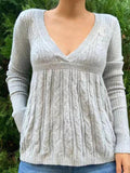 Poshoot Vintage Gray V-Neck Crochet A Line Hem Sweater