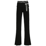 Poshoot nye outfits party outfits Solid Lace Trim High Waist Flared Pants Hotsweet Y2k Women 2024s Trendy Basic Fashion Trousers Casual