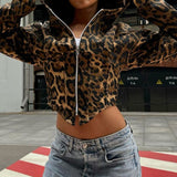 Poshoot Hoodies Women Clothes Gothic Streetwear Punk Leopard print Zip Up Top Winter Vintage Vintage Sweatshirt Aesthetic Jacket Hoody